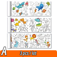 (A Set 3pcs) 90cm Animal Canvas Children's Drawing Roll DIY Coloring Paper Roll Color Filling Graffiti Paper-cut Painting