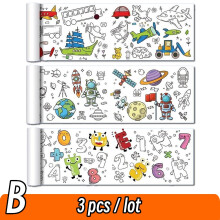 (B Set 3pcs) 90cm Animal Canvas Children's Drawing Roll DIY Coloring Paper Roll Color Filling Graffiti Paper-cut Painting