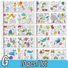 (G Set 10pcs) 90cm Animal Canvas Children's Drawing Roll DIY Coloring Paper Roll Color Filling Graffiti Paper-cut Painting