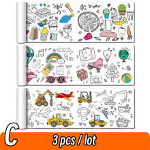 (C Set 3pcs) 90cm Animal Canvas Children's Drawing Roll DIY Coloring Paper Roll Color Filling Graffiti Paper-cut Painting