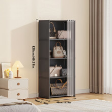 (Black, 4 grids 5 layers - single row) 5/6-Tier Metal Open Bookshelf and Display Rack, Freestanding Space-Saving Closet System