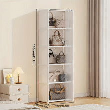(White, 5 grids 6 layers-single row) 5/6-Tier Metal Open Bookshelf and Display Rack, Freestanding Space-Saving Closet System with Dust-Proof Cover