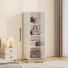 (White, 4 grids 5 layers - single row) 5/6-Tier Metal Open Bookshelf and Display Rack, Freestanding Space-Saving Closet System with Dust-Proof Cover