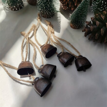 (Burgundy) 6-Pack Cast Iron Cowbells with Rope, Clear Loud Sound Hanging Bells for Tree, Door, Pet Accessory,Christmas Bells