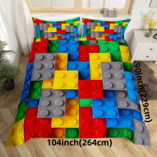 (Multicolor, 264cm*229cm) Colorful Building Blocks Puzzle 3pcs Bedding Set for Youngsters - Breathable, Soft Microfiber Duvet Cover & Pillowcases