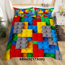 (Multicolor, 173cm*229cm) Colorful Building Blocks Puzzle 3pcs Bedding Set for Youngsters - Breathable, Soft Microfiber Duvet Cover & Pillowcases