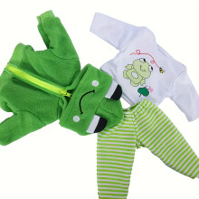 (Frog Three-piece Set) 14-18 inches/36-45 cm Doll Clothing Set, Cute Frog Theme, Soft Polyester Fiber, Mixed Color, Handmade Removable