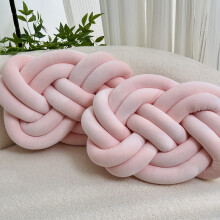 (Bright Pink Color) 2pcs Minimalist White Knot Pillow Balls - 40.01cm Soft Plush Decorative Throw Pillows, Geometric Pattern