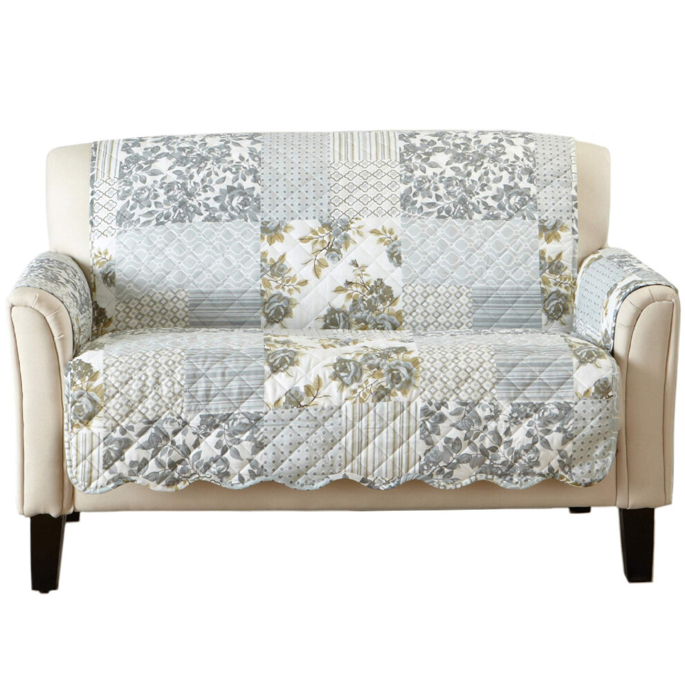 Patchwork Scalloped Printed Furniture Protector Stain Resistant Loveseat Cover (Loveseat Grey)