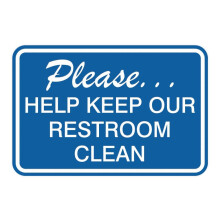 Klassisches gerahmtes Wand-/T rschild Bitte helfen Sie, unsere Toilette sauber zu halten Blau (mittelgro )