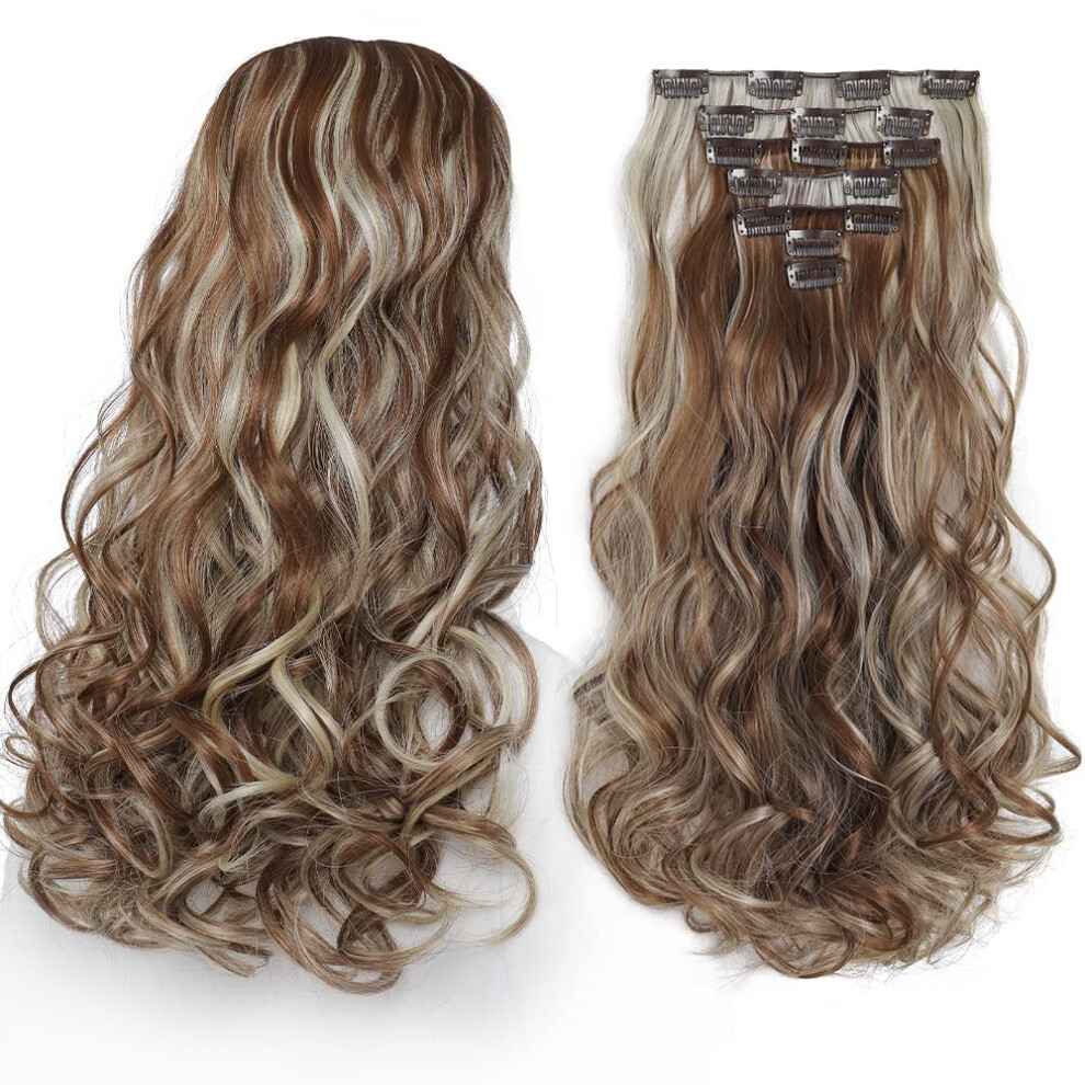 Syxlcygg Blonde Hair Extensions Clip In Hair Extension 18"" Wavy