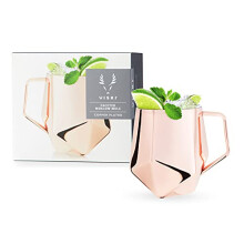 Viski Faceted Moscow Mule Mug, Copper Cocktail Glass, Stainless Steel, 18 oz