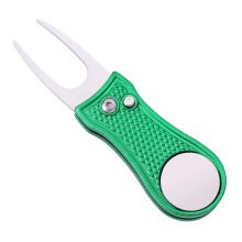 Mile High Life volledig metalen opvouwbare golf divot tool met pop-up knop en magnetische balmarker (Green Bone)