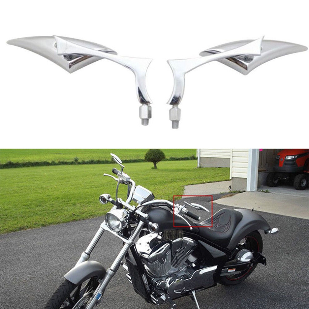 Chrome 8Mm/10Mm Motorcycle Blade Steady Cnc Aluminum Rearview Side Mir 738956031303