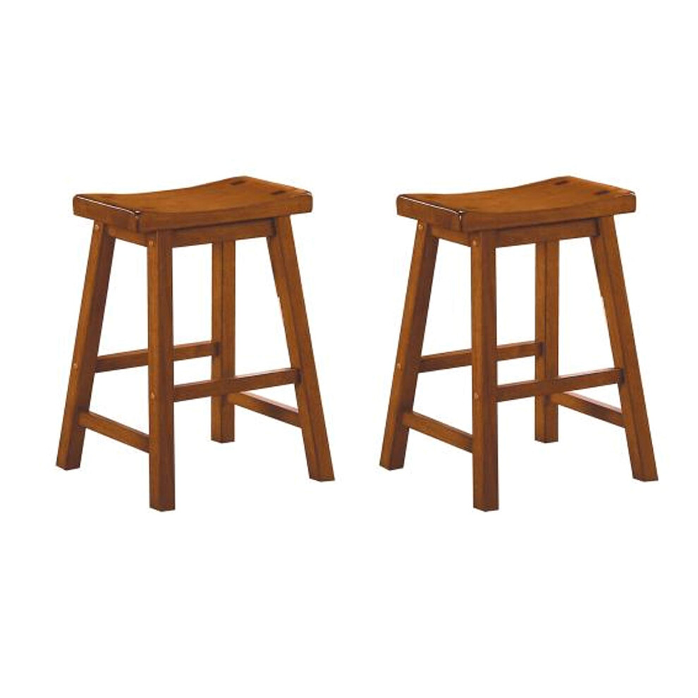Tabouret de bar en bois Benzara 24 pouces avec si   ge en selle, ch   ne brun, lot de 2