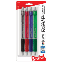 Pentel RSVP Super RT Ballpoint Pen, (0.7mm) Fine Line, Assorted Ink (ABCD), 4-pk - BX477BP4M