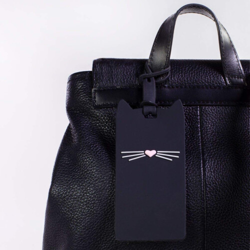 Kate Spade New York Σιλικόνης Ετικέτα Αποσκευών με Ανθεκτικό Ιμάντα, Μαύρη Γάτα 1
