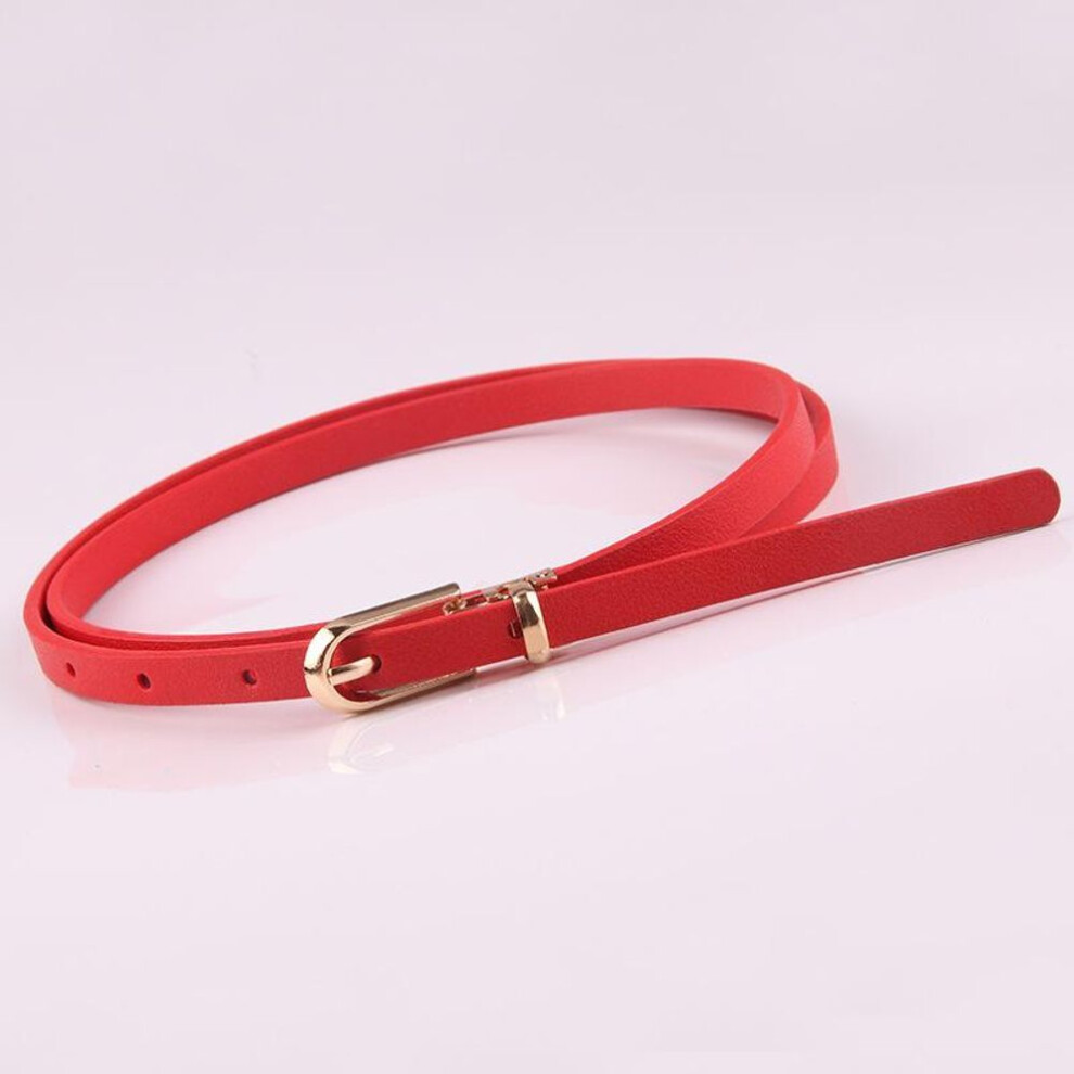 (red) Dress Sweater Thin Belt Personality Metal Buckle Waist Strap Fashion Women Decoration Accessory Exquisite Pu Leather Waistband