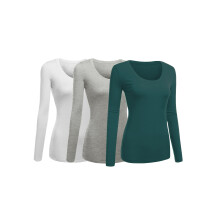Emmalise Womens Junior og Plus Size Basic Scoop Neck Tshirt Lang?rmet tee 1xl 3pk White Hgray Green Teal