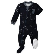 Zippyjamz - Zipper Organic Sleeper Footed Baby Pyjamas with Inseam Zipper (Galaxy Love - Navy 3-6 mnader)