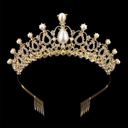 Tiara για Γυναίκες με Χτένα - Κορώνα Μοργαλί για Νύφες και Πριγκίπισσες (Χρυσό) 1
