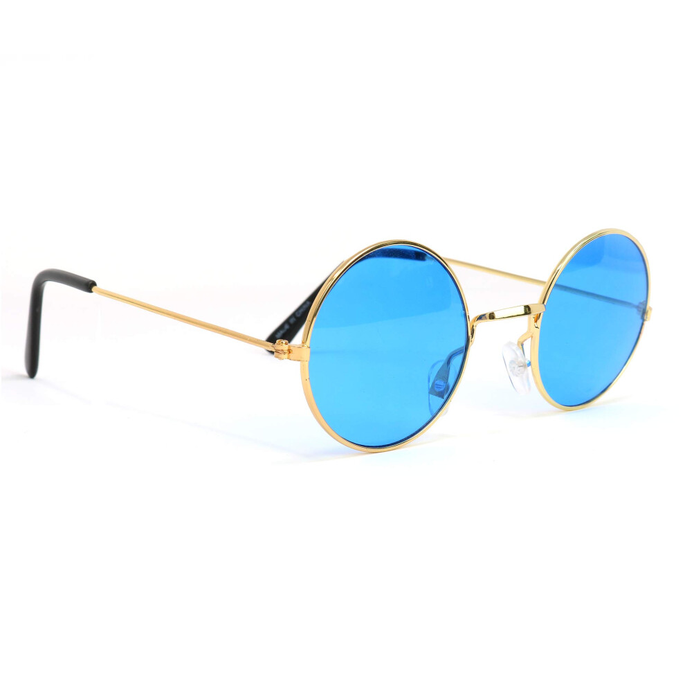 Skelet Skeleteen Blue Circle Hippie Glasses - Blue 60'S Style Hipster Circle Sunglasses - 1 Pair