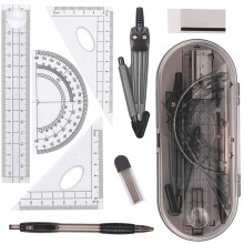 Math Geometry Kit Set 8 Pieces Student Supplies with Shatterproof Stor