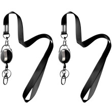 2 Lanyards + 2 Retráteis para Crachás com Clip e Anel para ID (Preto)