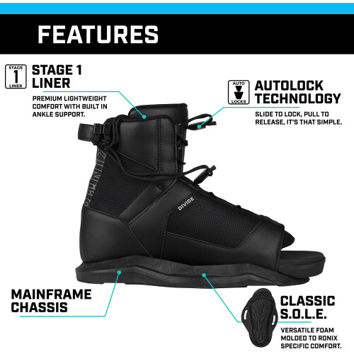 Ronix Divide Wakeboard Boots - Black - 7.5-11.5 (213125) 2