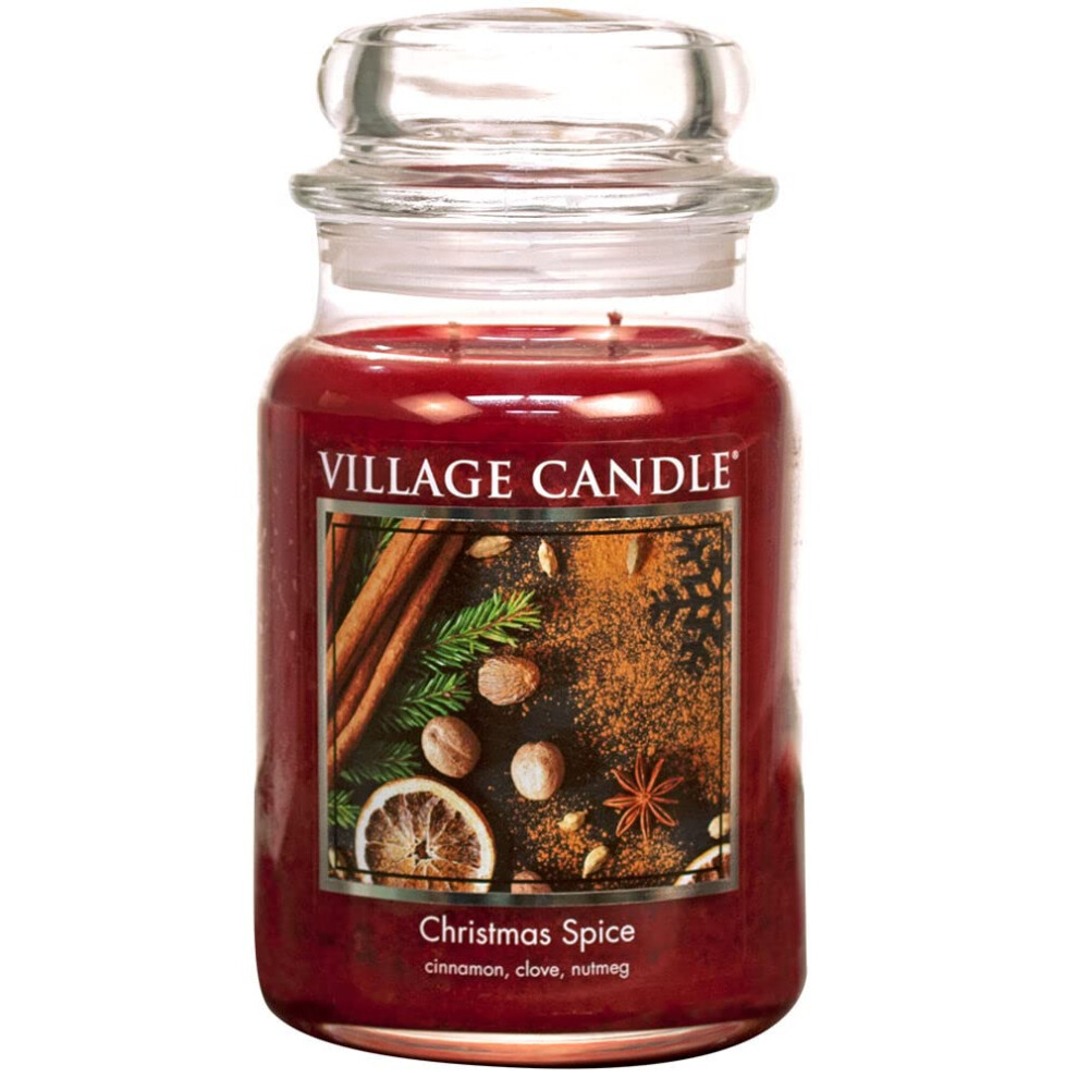 Village Candle Christmas Spice, Grande Bougie Parfum E Dans Un Pot D'apothicaire En Verre, 21,25 Oz, Rouge-image