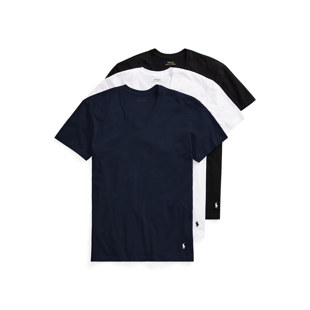 POLO RALPH LAUREN Men's Slim Fit Cotton V-Neck Tee  Cruise Navy/White