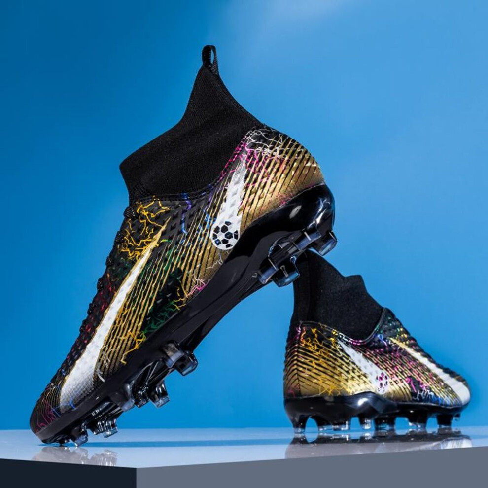 (black,gold, 35) 33-46 High-top Football Boots Long Nails PVC Men's Sports Shoes Boys Soccer Shoes
