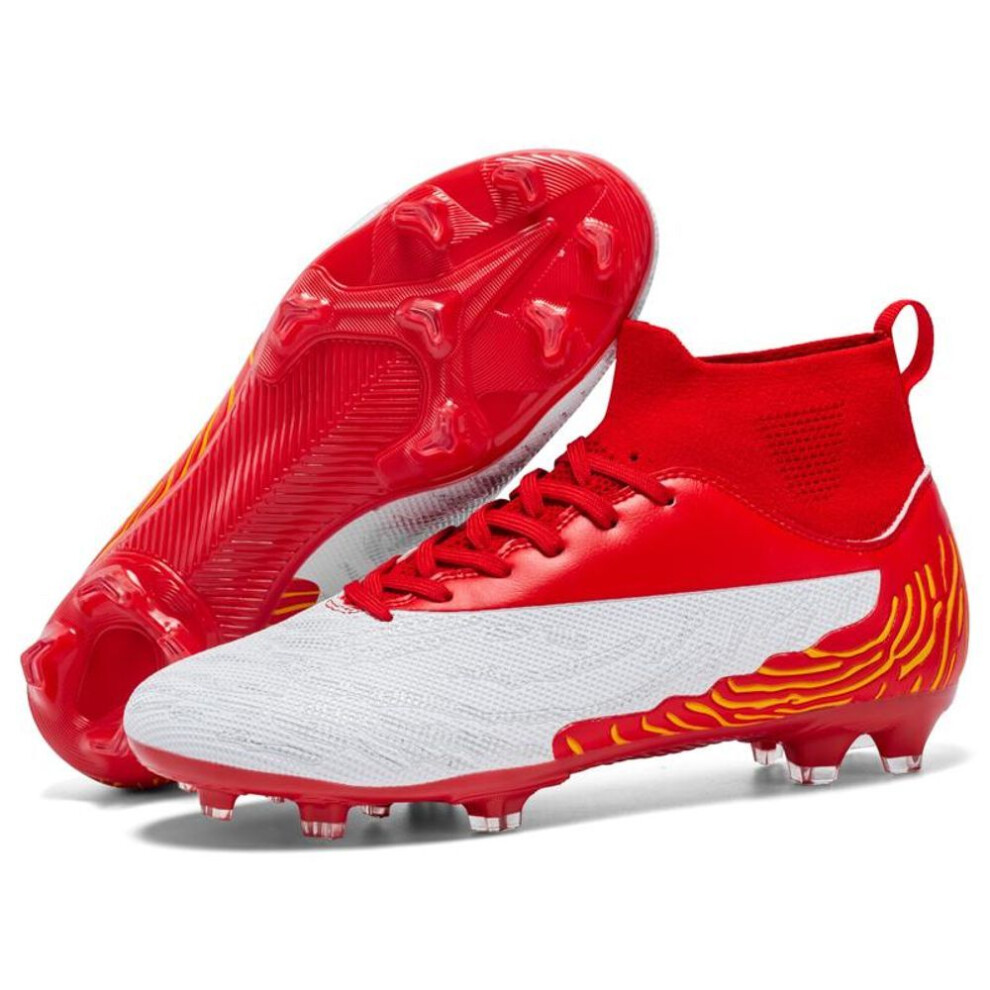 (white,red, 42) 33-46 Unisex Football Boots High Gang AG Long Nail Male/female High-elastic Socks Training Shoes Artificial Grassland Children&apos;s Football Boots