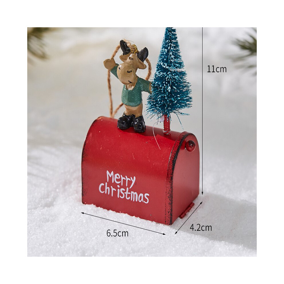 (red) Christmas Tree Hanging Decoration, Christmas Mailbox Iron Painting Decoration, Hanging Holiday Decorations, Bar and mall window props