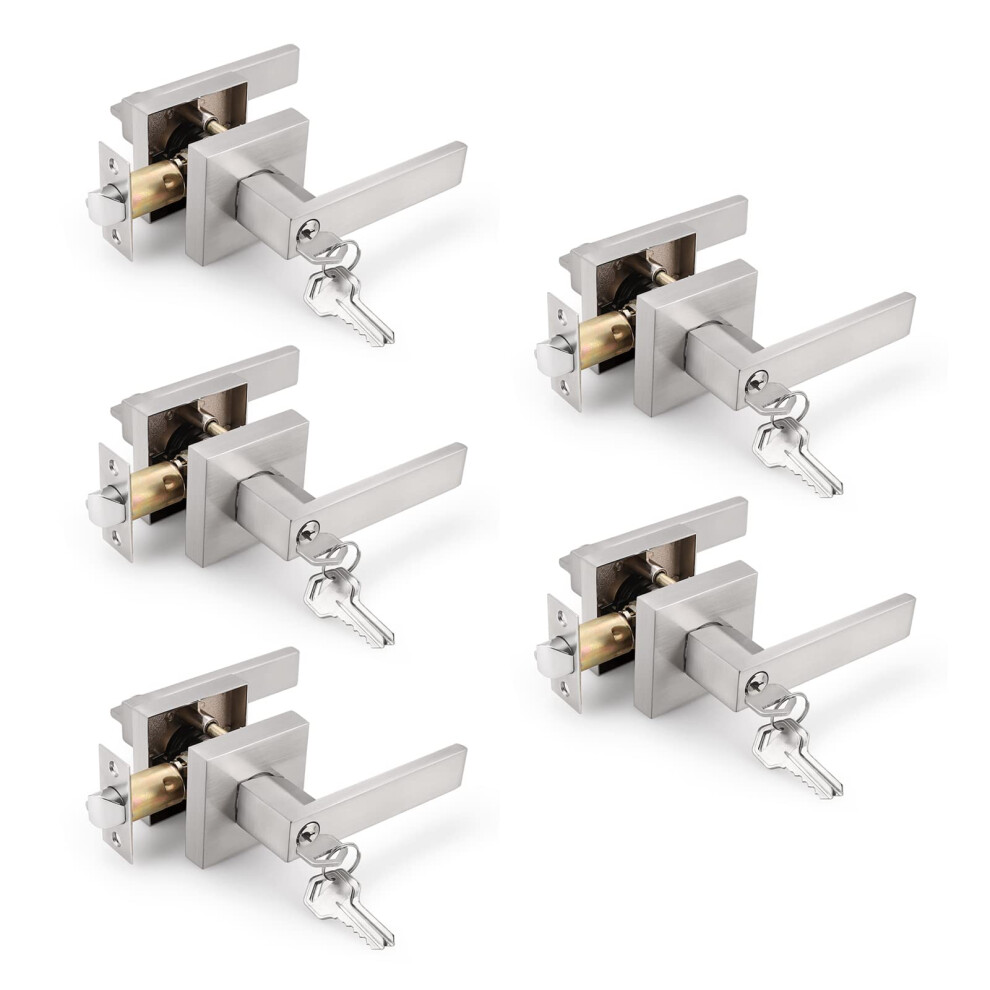 Gobrico 5 Pack Square Satin Nickel Entry Door Levers With Same Key Key 717332826153