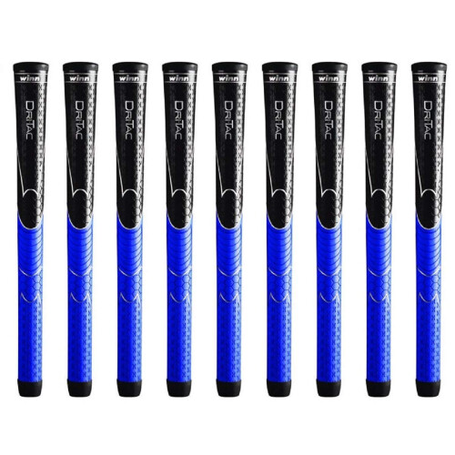 Winn Dri-Tac Midsize (+1/16"""") Black/Blue - 9 Piece Golf Grip Bundle