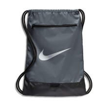 Nike Brasilia Tränings Gymsack, Dragsko Ryggsäck med Fickor, Flint Grey/Flint Grey/Vit