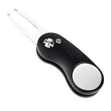 Mile High Life volledig metalen opvouwbare golf divot tool met pop-up knop en magnetische balmarker (zwarte curve)