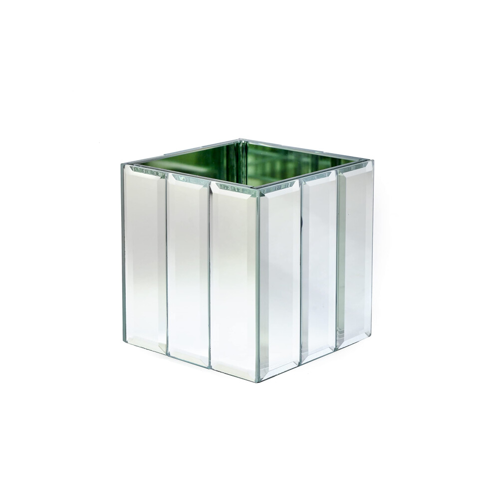 Serene Spaces Living Gatsby Mirror Strip Cube Vase  Set of 12 - Art Deco Inspired Glass Vase with Mirror Finish  Measures 4  Cube