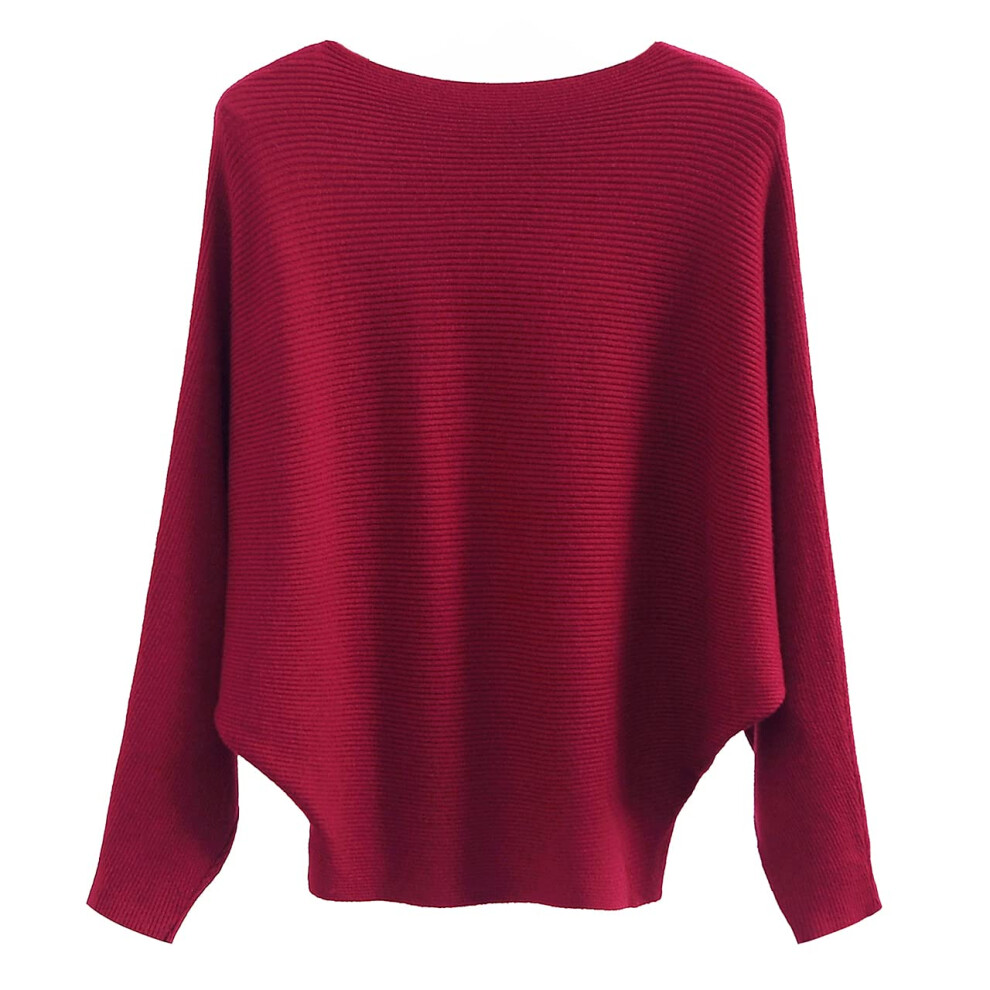 GABERLY Boat Neck Batwing Sleeves Dolman Knitted Sweaters and Pullovers Tops for Women Burgundy One Size