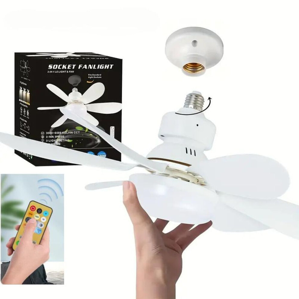 (as the picture) 1pc Socket Fan Light, Screw Ceiling Fans With Lights And Remote, E26/e27 Easy Install Ceiling Fan,dimmable Socket Fan Ceiling