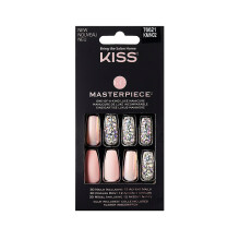 KISS Masterpiece OneOfAKind Luxe Manicure  Premium Acrylic Fake Nails with Pink Gel Nail Glue  Manicure Stick  Mini Nail File