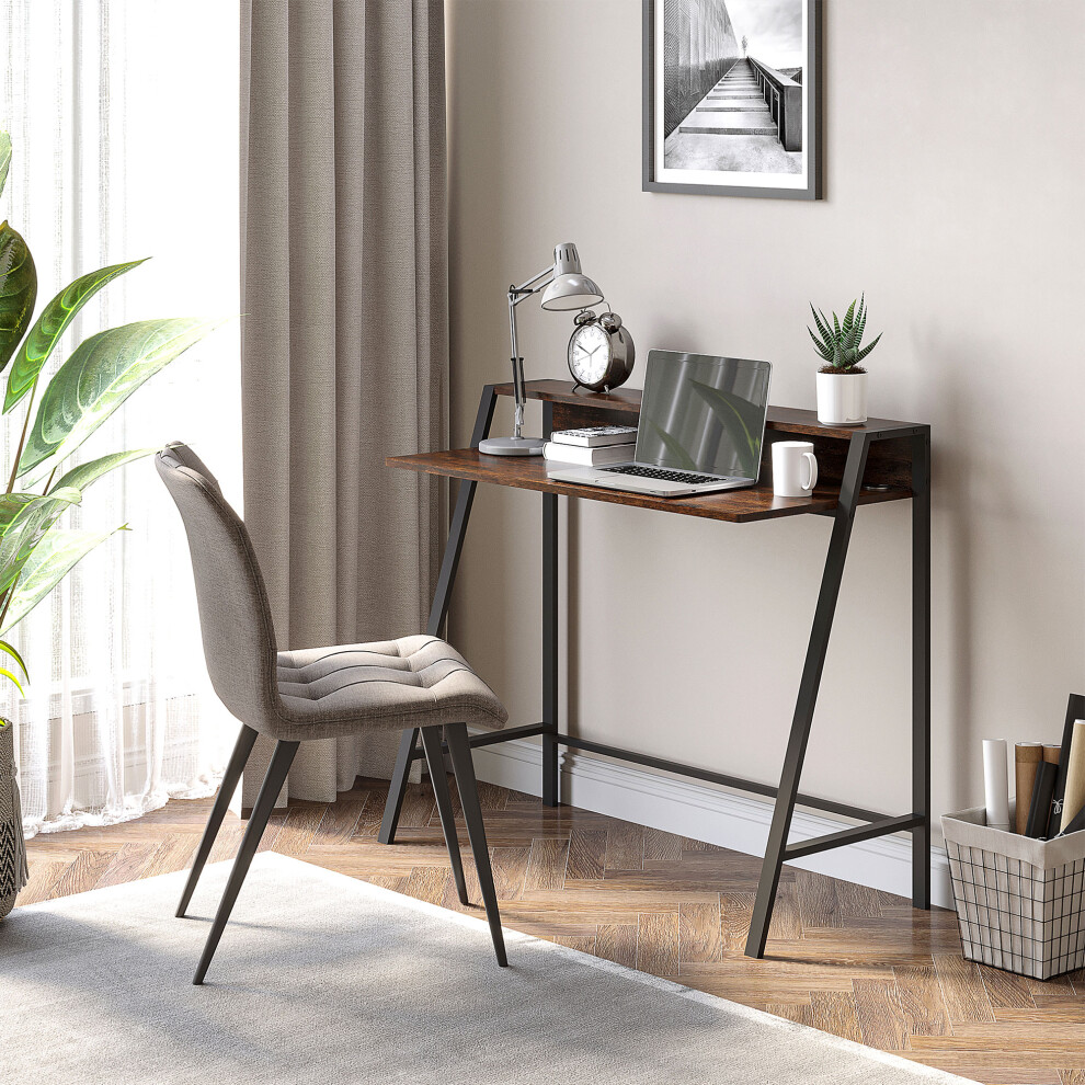 Homcom 2-Tier Storage Computer Workstation Metal Frame Rustic 84Cm Brown