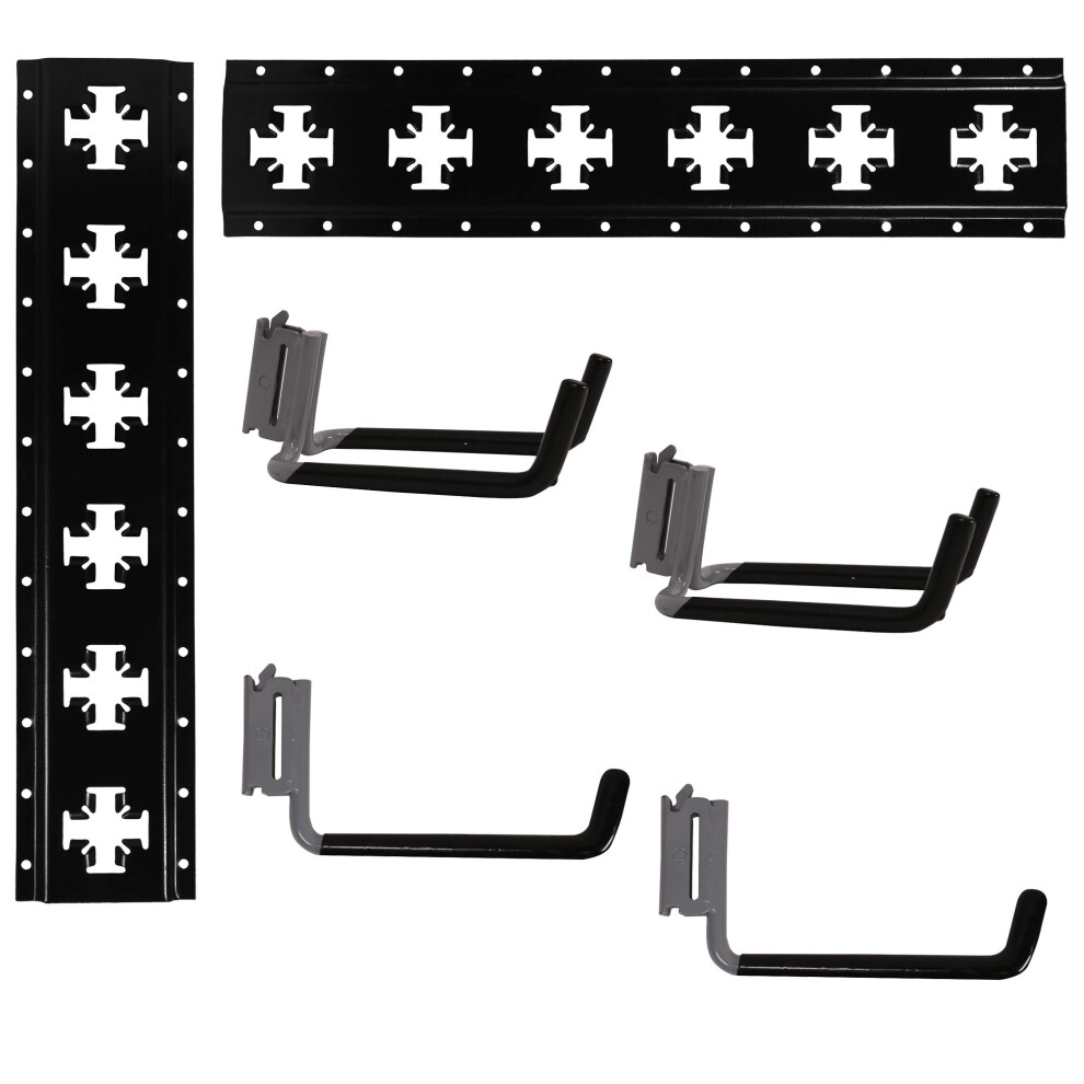 Kit d'accessoires de garage CargoSmart XTrack 6 pi   ces comprenant 24 rails XTrack noirs mats, des crochets     outils     double bras    tendus