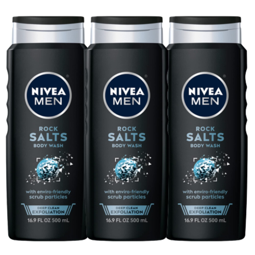Nivea Men Deep Clean Rock Salts Body Wash  Exfoliating Rock Salt Body Wash  3 Pack of 16.9 Fl Oz Bottles
