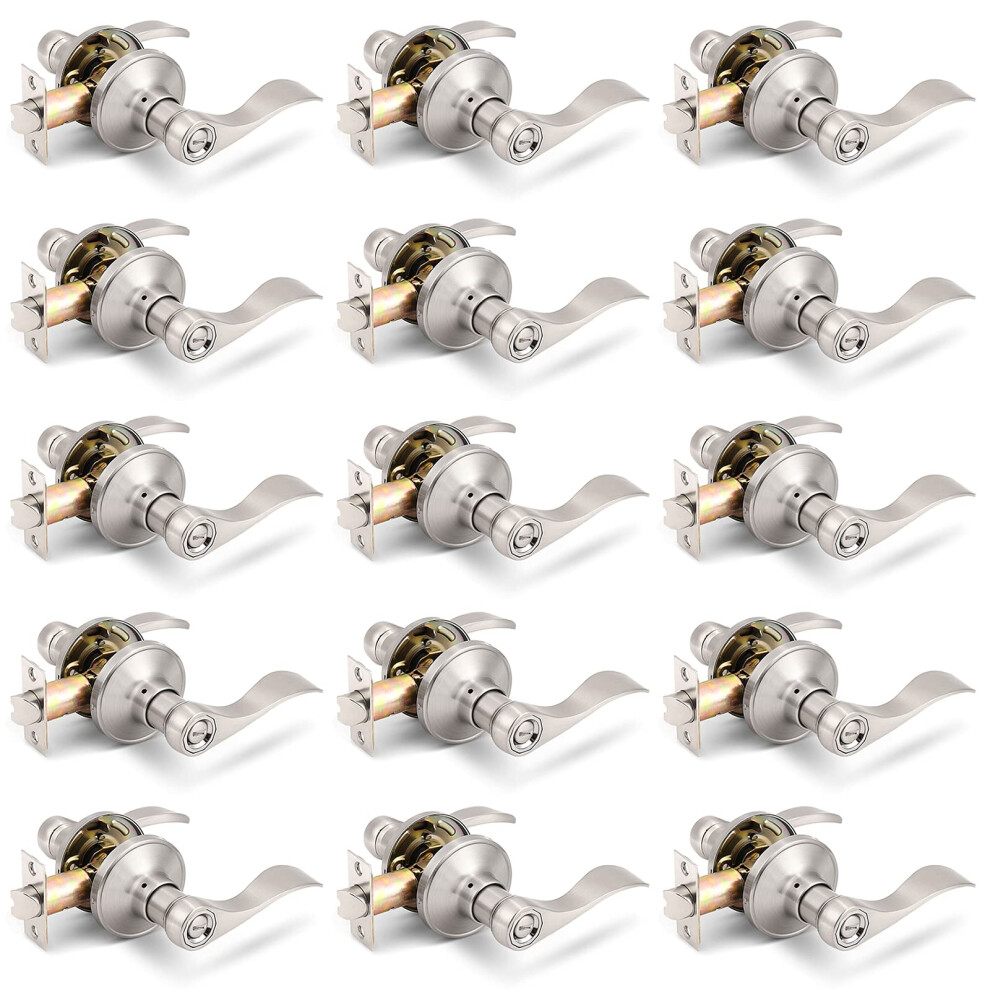 Gobrico 15 Pack Wave Drop Handles Privacy Door Locksets Brushed Nickel 710328082229