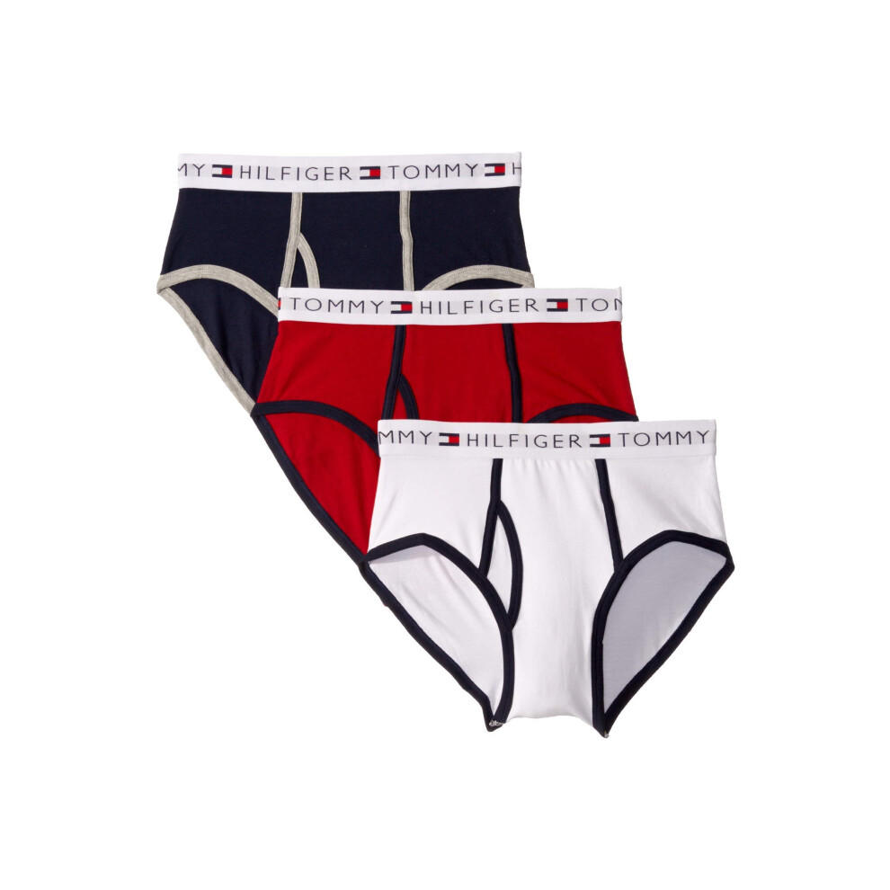 Tommy Hilfiger Boys' Brief Underwear  Scarlet/Navy/White (3-Pack)  8-1