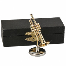 Dselvgvu Copper Miniature Trumpet with Stand and Case Mini Musical Instrument Mini Trumpet Miniature Dollhouse Model Christmas Ornament (2.3