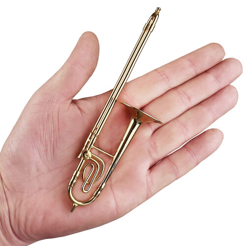 Dselvgvu Trombone Miniaturale in Rame con Supporto e Custodia (5.91"x1.30") 1