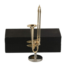 DSELVGVU COPPER MINIATURE TROMBONE MED STAND OCH CASE Mini Musical Instrument Miniature Dollhouse Model Mini Trombone Home Decoration (4.45 """" X0
